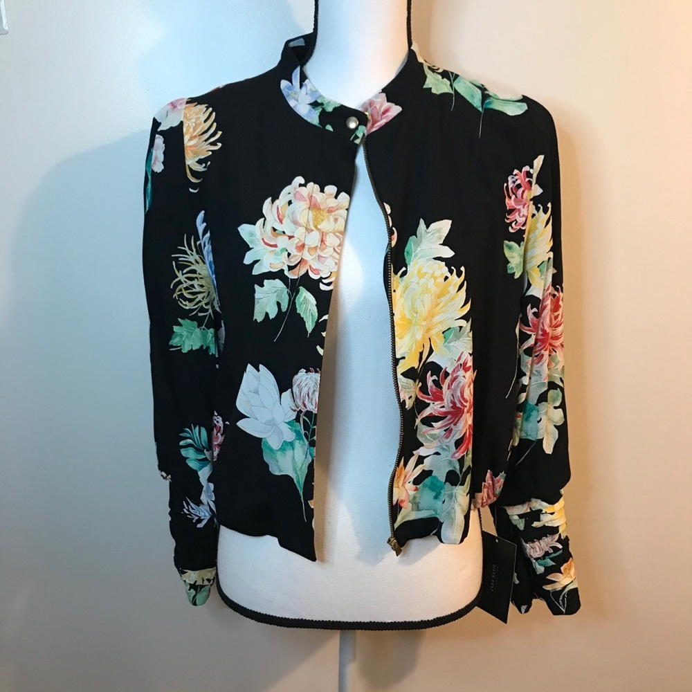 Zara Basic Floral Cropped Bomber Jacket - image 5
